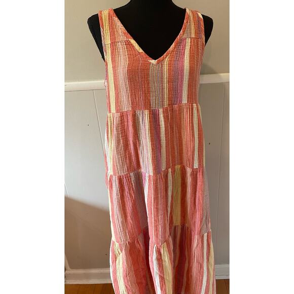 Marine Layer Womens Sleeveless Tiered Gauze Striped Boho Maxi Dress Size Medium - Picture 5 of 10